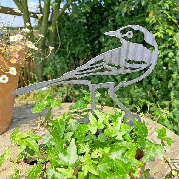 Steel Wagtail Bird Silhouette Garden Stake Ornament