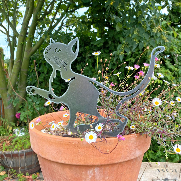 Steel Cat Silhouette Garden Stake Ornament 30cm