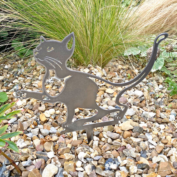 Steel Cat Silhouette Garden Stake Ornament