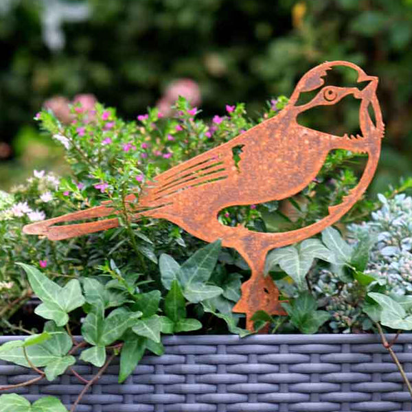 Steel Blue Tit Bird Silhouette Garden Stake Ornament