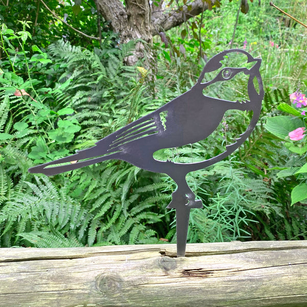 Steel Blue Tit Bird Silhouette Garden Stake Ornament