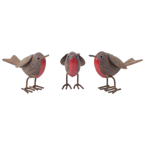 Set of 3 Robin Garden Metal Bird Ornaments