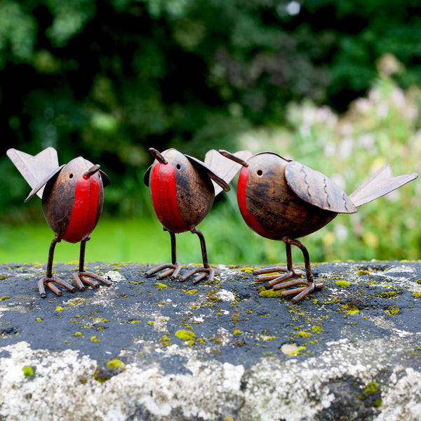 Set of 3 Robin Garden Metal Bird Ornaments