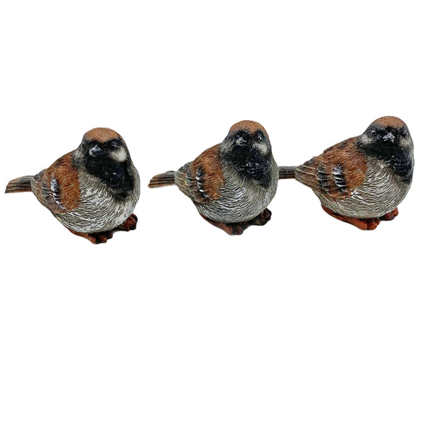 Set of 3 Pot Topping Sparrow Bird Garden Ornaments