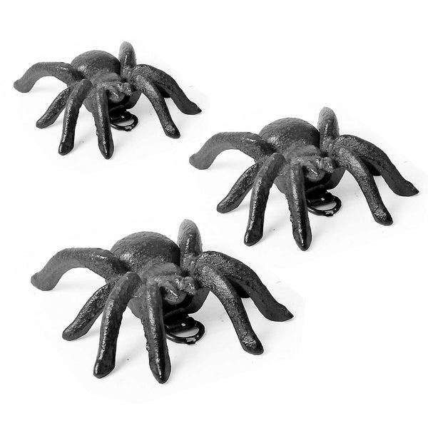 3 Black Tarantula Wall Mountable Cast Iron Spider Ornaments