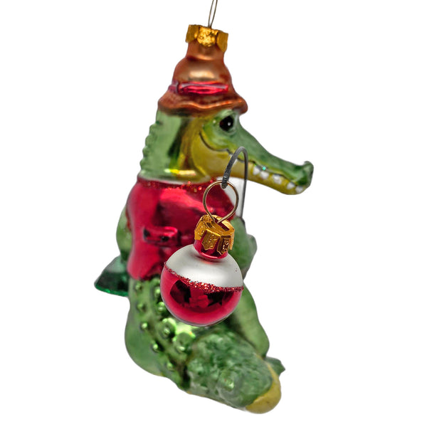 Fishing Alligator Christmas Tree Bauble