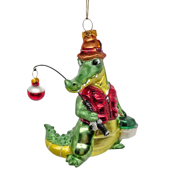 Fishing Alligator Christmas Tree Bauble