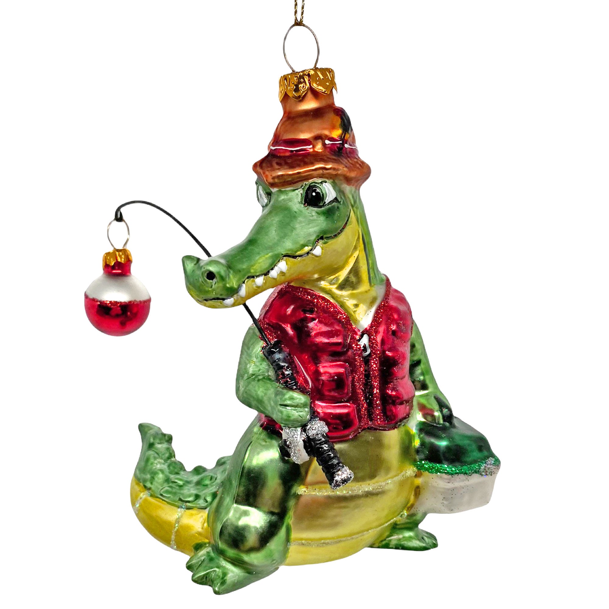 Fishing Alligator Christmas Bauble