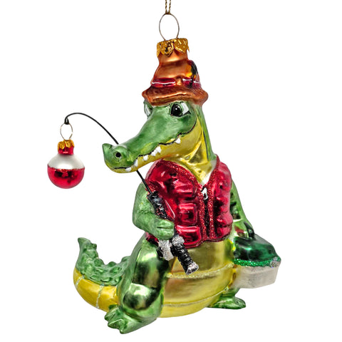 Fishing Alligator Christmas Bauble