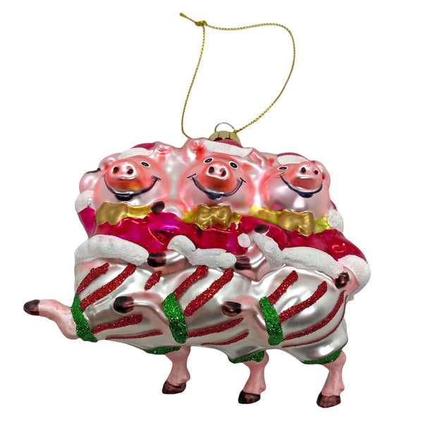 Dancing Christmas Pigs Glass Bauble Decoration