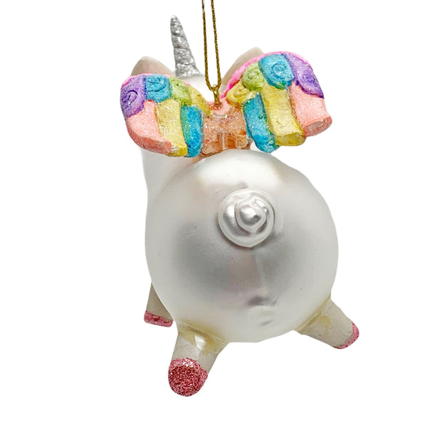 Unicorn Pig Christmas Bauble Rainbow Winged Hanging Glass Decoration