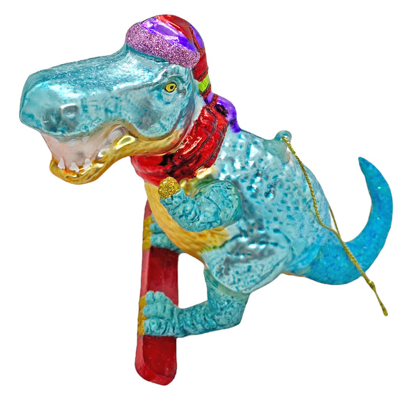 Surfing Dinosaur Glass Christmas Tree Bauble