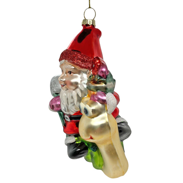 Garden Gnome on a Snail Christmas Tree Bauble