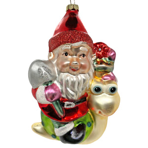 Garden Gnome on a Snail Christmas Tree Bauble