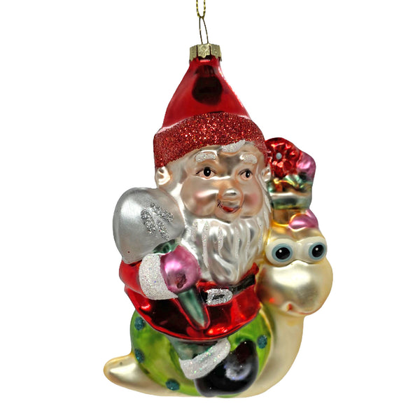 Garden Gnome on a Snail Christmas Tree Bauble